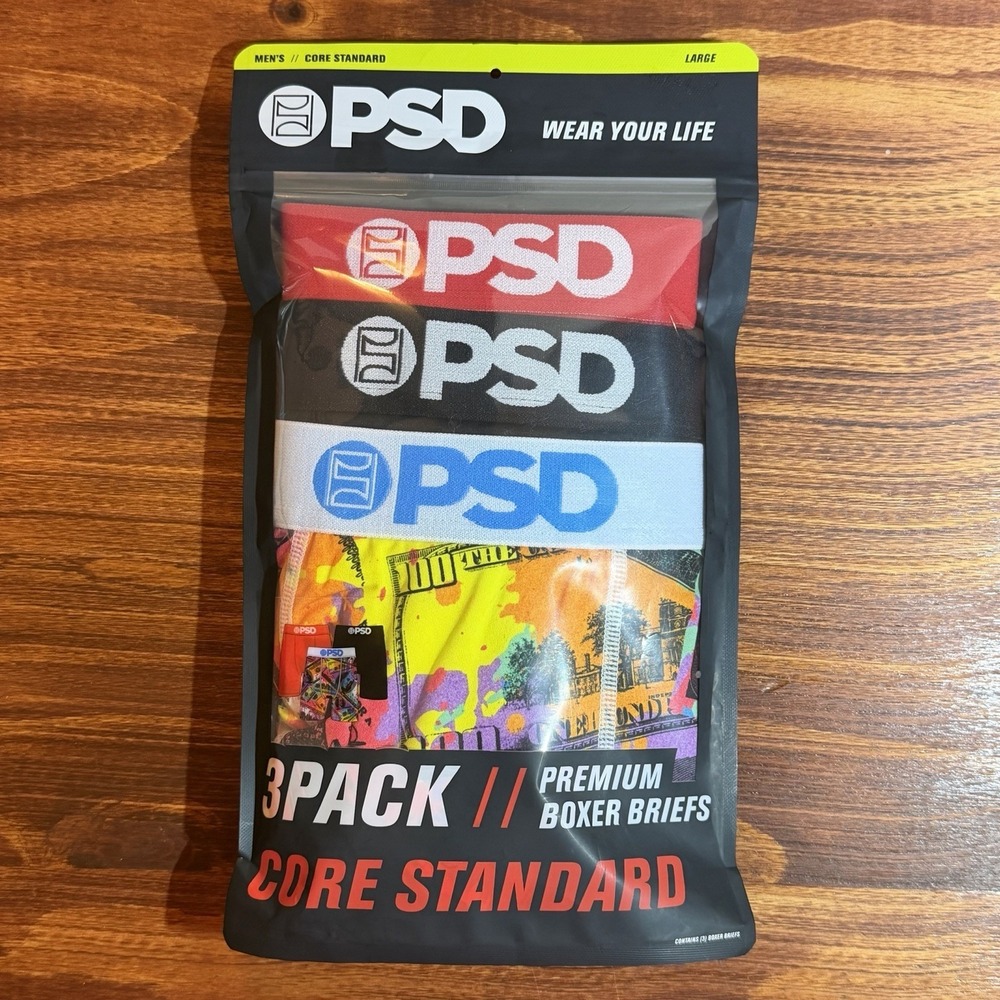 PSD Underwear Boxer Briefs 3 Pack Mens Size Large Red Black White Money NEW